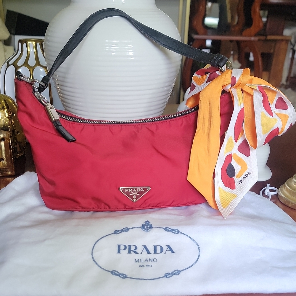 Prada Red and Orange Shoulder Bag with Vibrant Design